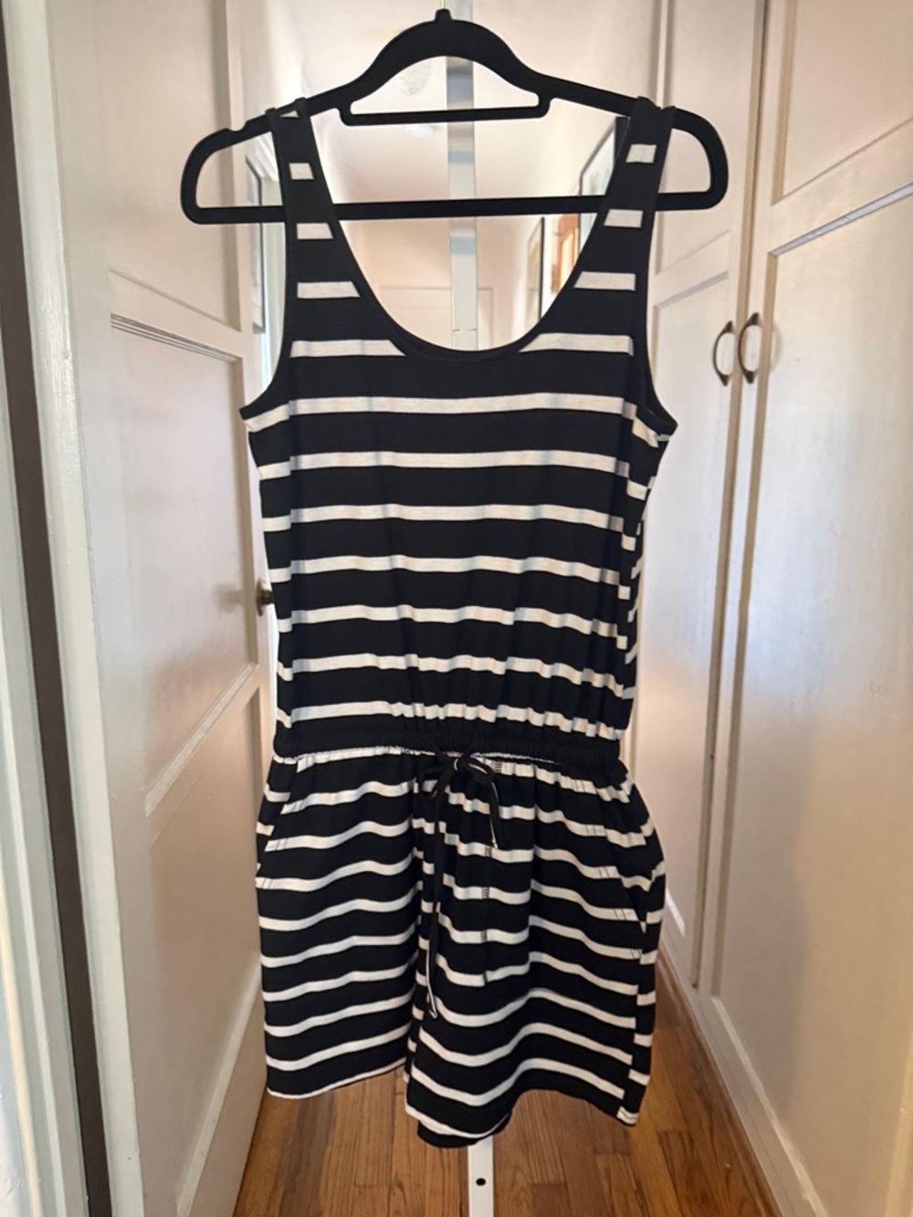 ReoRia Black and White Striped Sleeveless Romper